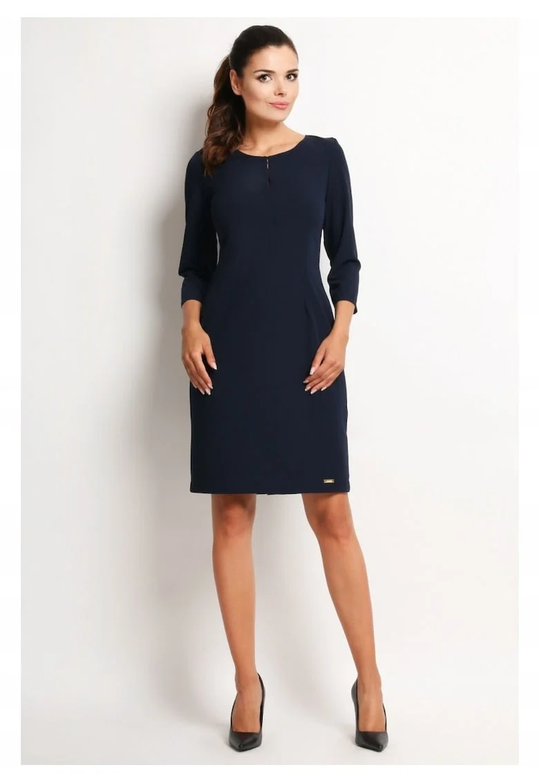Rochie eleganta tip creion midi cu maneci lungi,, Albastru inchis