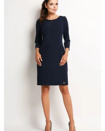 Rochie eleganta tip creion midi cu maneci lungi,, Albastru inchis