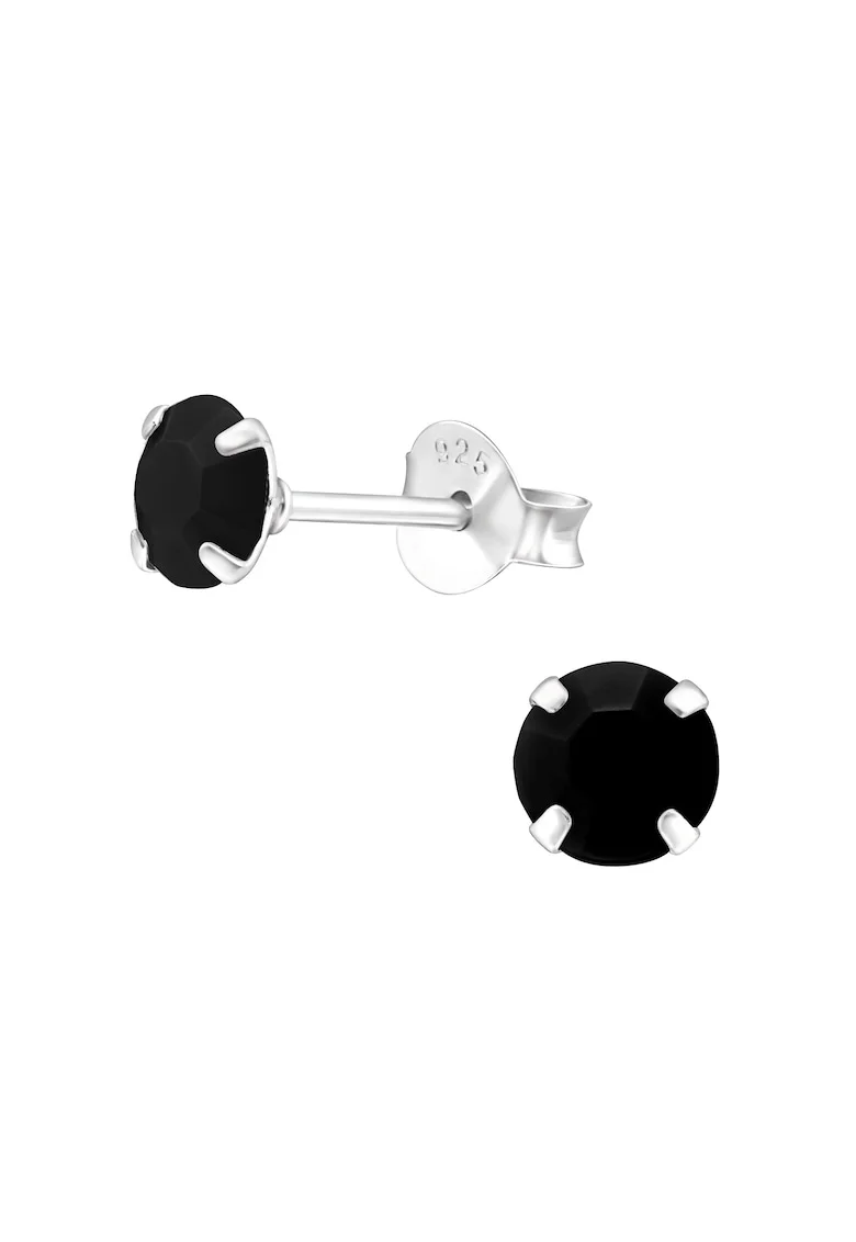 Cercei din Argint 925 cu Cristale Zirconia Negre, inchidere cu fluturas, tip surub