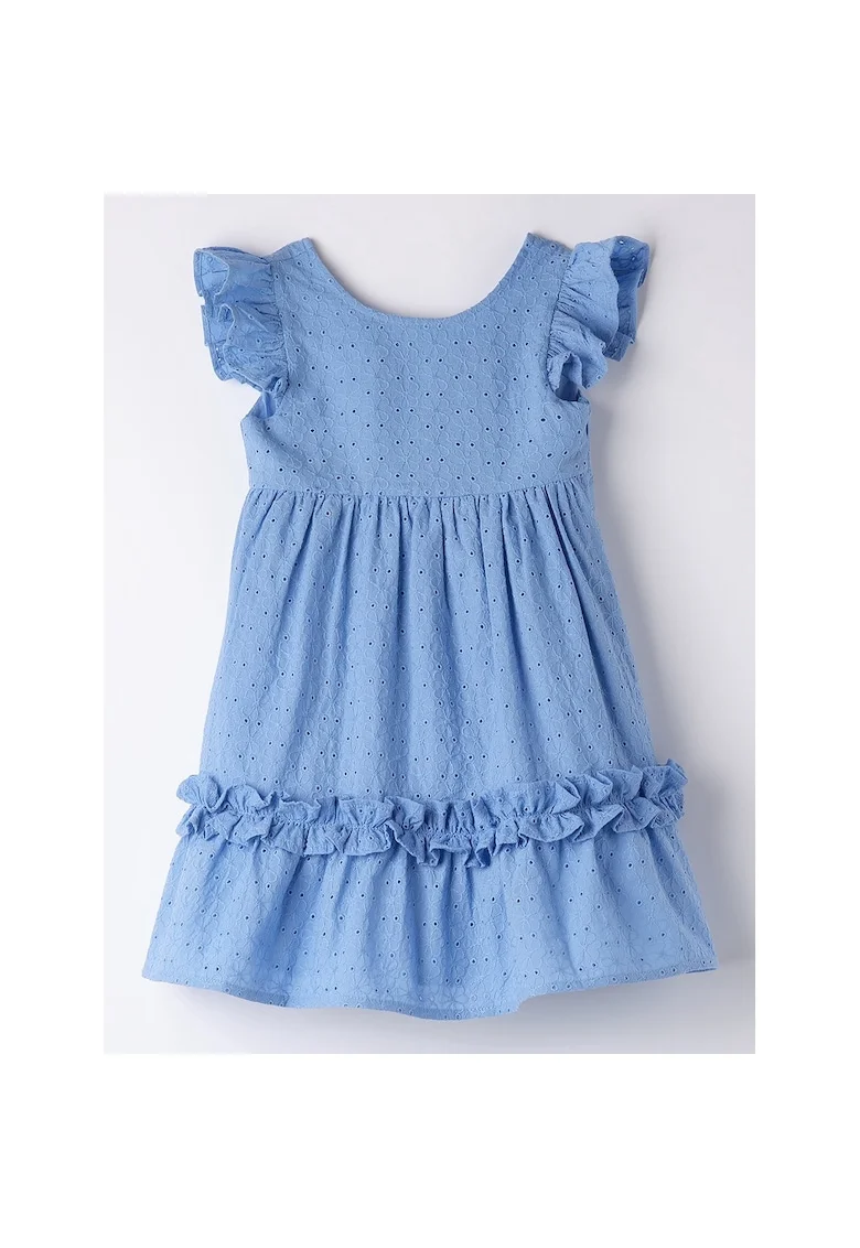 Rochie evazata din bumbac cu aplicatie cu funda pe partea din spate, Albastru deschis