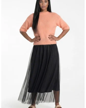 Fusta maxi  neagra, croiala evazata, talie inalta, material elastic