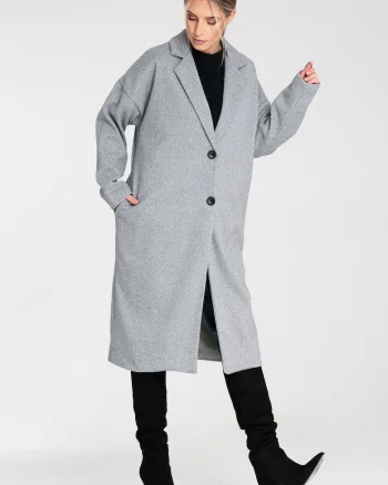 Palton de dama, cu nasturi, cu guler clasic, maneca lunga,  M1291, gri,