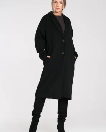 Palton de dama, cu nasturi, cu guler clasic, maneca lunga,  M1291, negru,