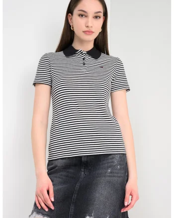 Tricou polo cambrat, Alb rece/Negru antracit