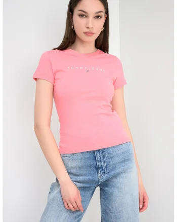Tricou slim fit cu imprimeu logo, Roz somon