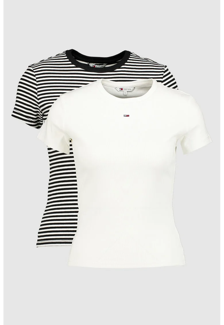 Set de tricouri slim fit cu decolteu la baza gatului - 2 piese, Alb arctic