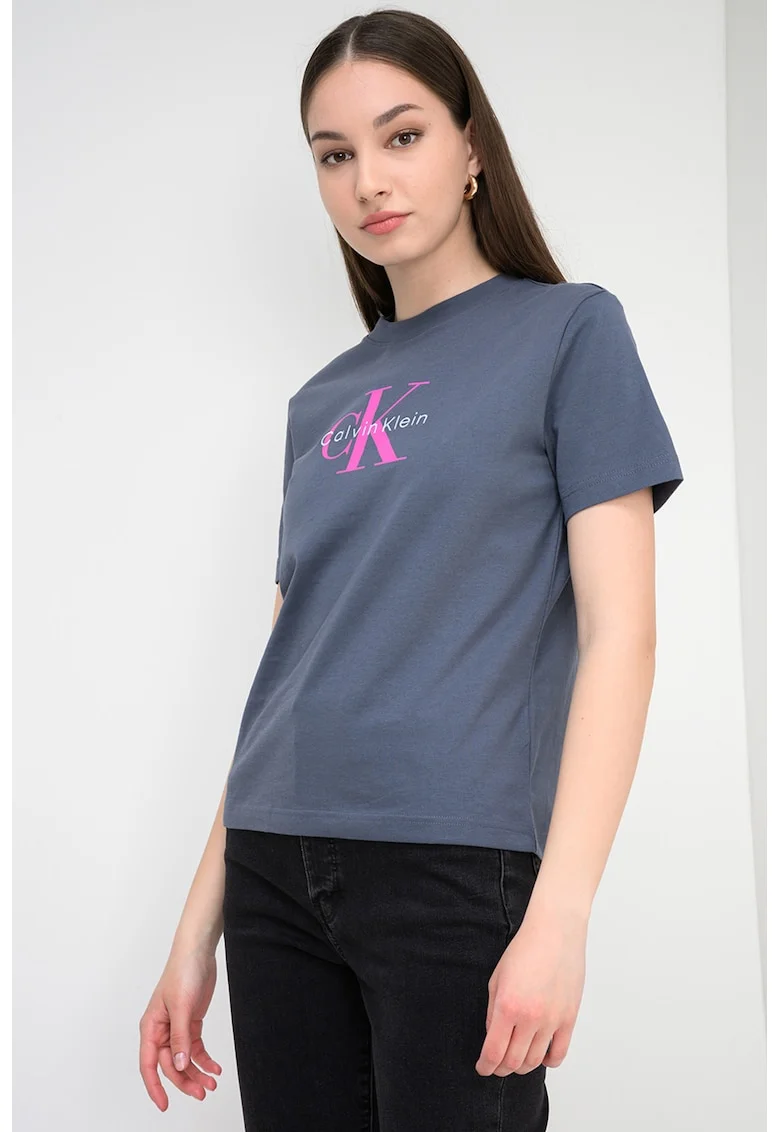 Tricou relaxed fit cu imprimeu logo, Gri deschis/Roz aprins