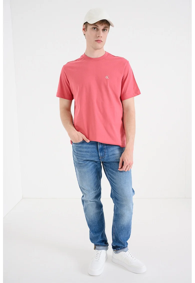 Tricou din bumbac cu decolteu la baza gatului, Roz stins