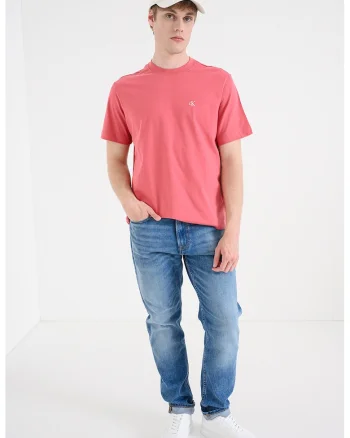 Tricou din bumbac cu decolteu la baza gatului, Roz stins