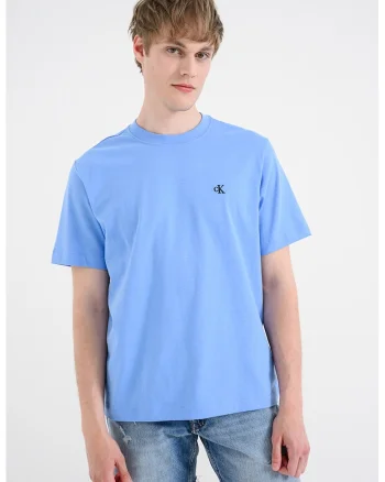 Tricou din bumbac cu decolteu la baza gatului, Albastru azur