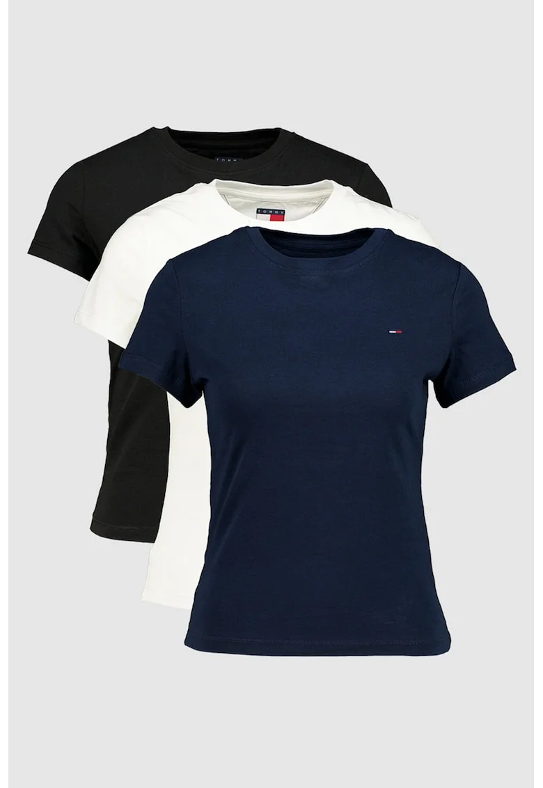 Set de tricouri slim fit de bumbac- 3 piese, Negru/Alb arctic/Bleumarin stins