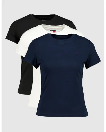 Set de tricouri slim fit de bumbac- 3 piese, Negru/Alb arctic/Bleumarin stins