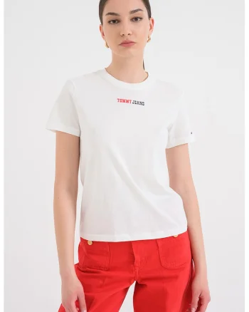 Tricou de bumbac cu logo, Alb antichizat
