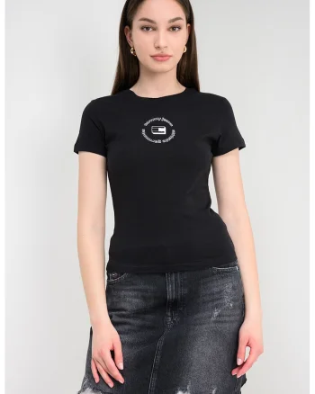 Tricou cu decolteu la baza gatului si logo, Negru antracit