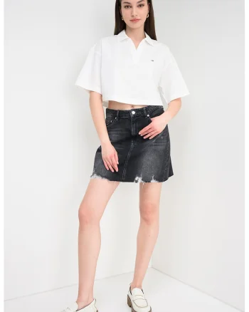 Tricou crop polo supradimensionat, Alb rece