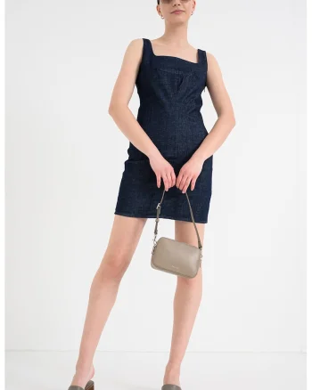 Rochie scurta cambrata de denim, Albastru gentian