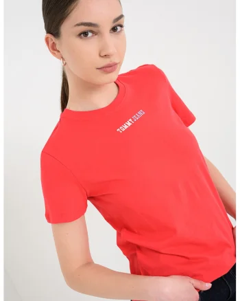 Tricou de bumbac cu logo, Rosu capsuna