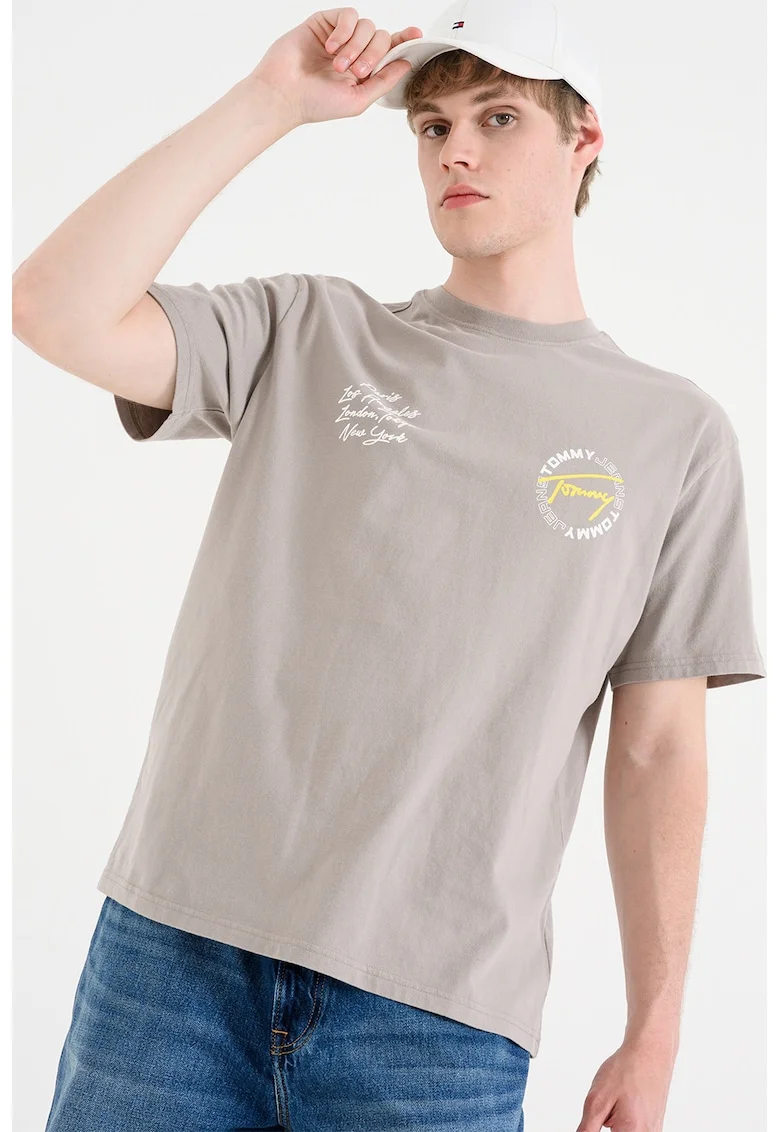 Tricou cu imprimeu grafic pe partea din spate, Maro taupe