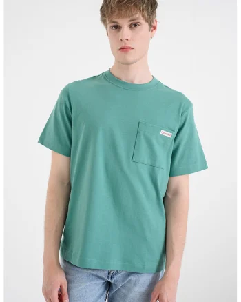 Tricou de bumbac cu buzunar pe piept, Verde sparanghel