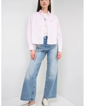 Camasa supradimensionata cu guler Oxford, Roz pastel