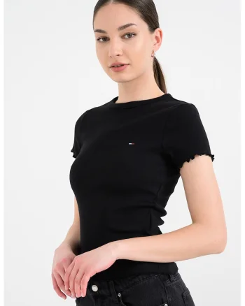 Tricou slim fit cu margini valurite, Negru antracit