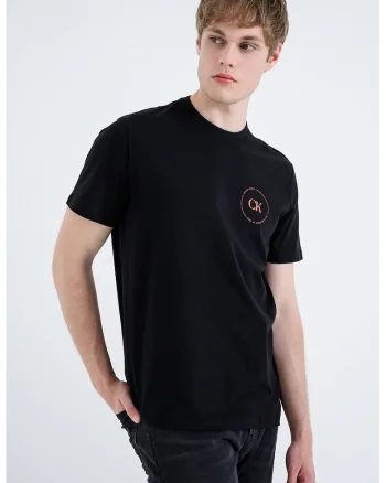 Tricou de bumbac cu buzunar pe piept, Negru
