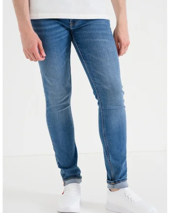 Blugi skinny cu talie medie, Albastru melange