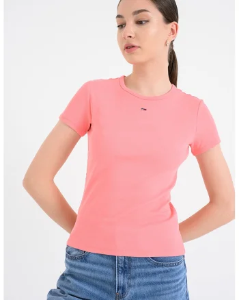 Tricou slim fit striat, Roz piersica