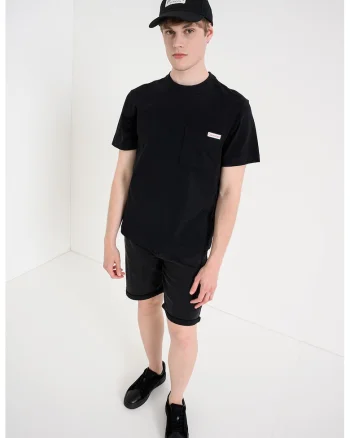 Tricou de bumbac cu buzunar pe piept, Negru