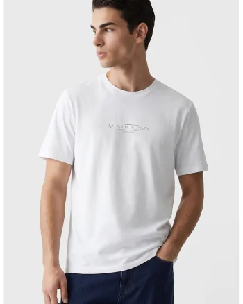 Tricou din bumbac cu decolteu la baza gatului, Alb optic