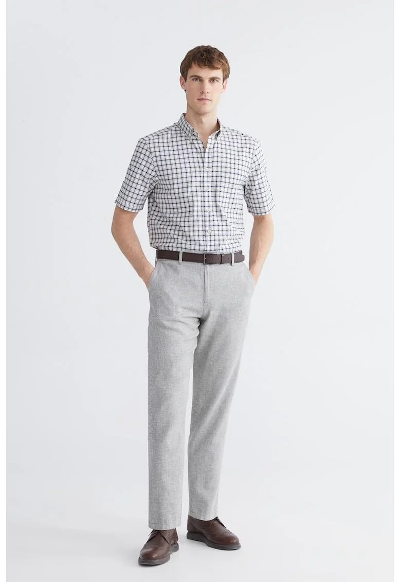 Pantaloni crop de bumbac si in, Gri deschis melange