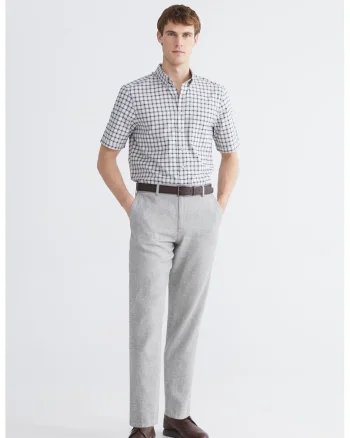 Pantaloni crop de bumbac si in, Gri deschis melange