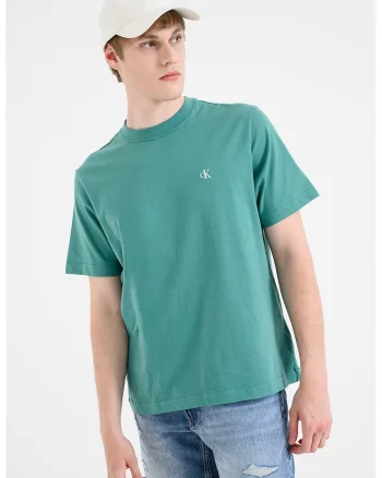 Tricou din bumbac cu decolteu la baza gatului, Verde