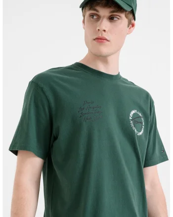 Tricou cu imprimeu grafic pe partea din spate, Verde inchis