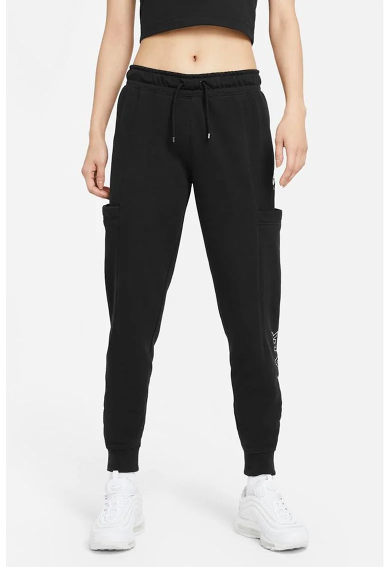 Pantaloni sport cu croiala conica si snur de ajustare in talie Air, Negru