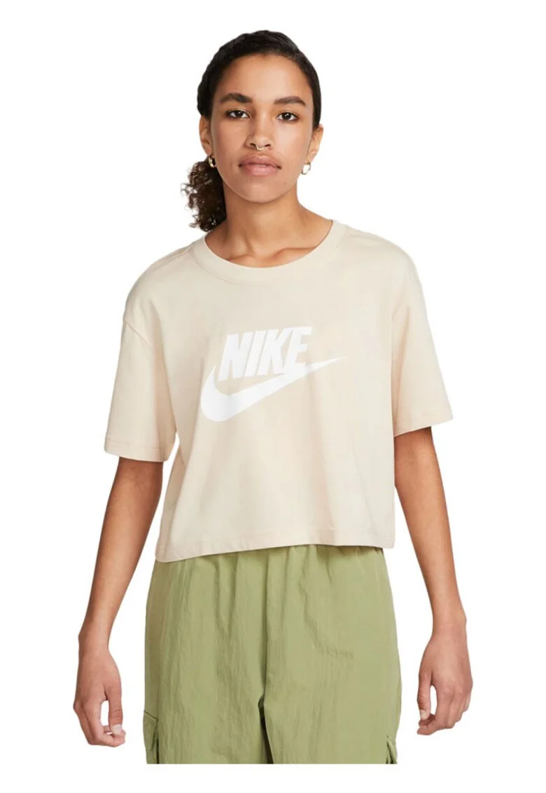 Tricou dama  cropped, bumbac, decolteu rotund, croiala lejera, bej