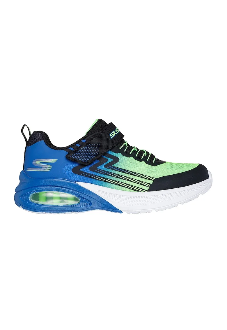 Pantofi sport in doua nuante cu velcro si varf contrastant, Negru/Verde lime/Albastru