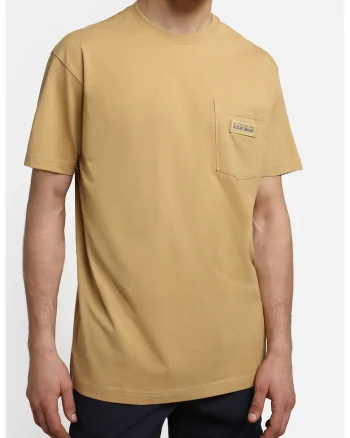 Tricou de bumbac cu buzunar pe piept Morgex, Maro camel