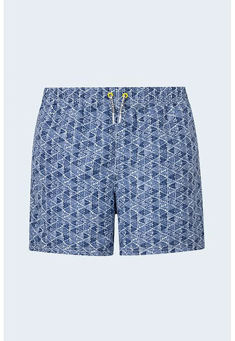 Pantaloni scurti de baie cu imprimeu geometric, Alb/Albastru inchis