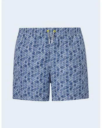 Pantaloni scurti de baie cu imprimeu geometric, Alb/Albastru inchis