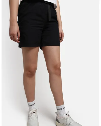 Pantaloni scurti de bumbac cu talie inalta Dru, Negru