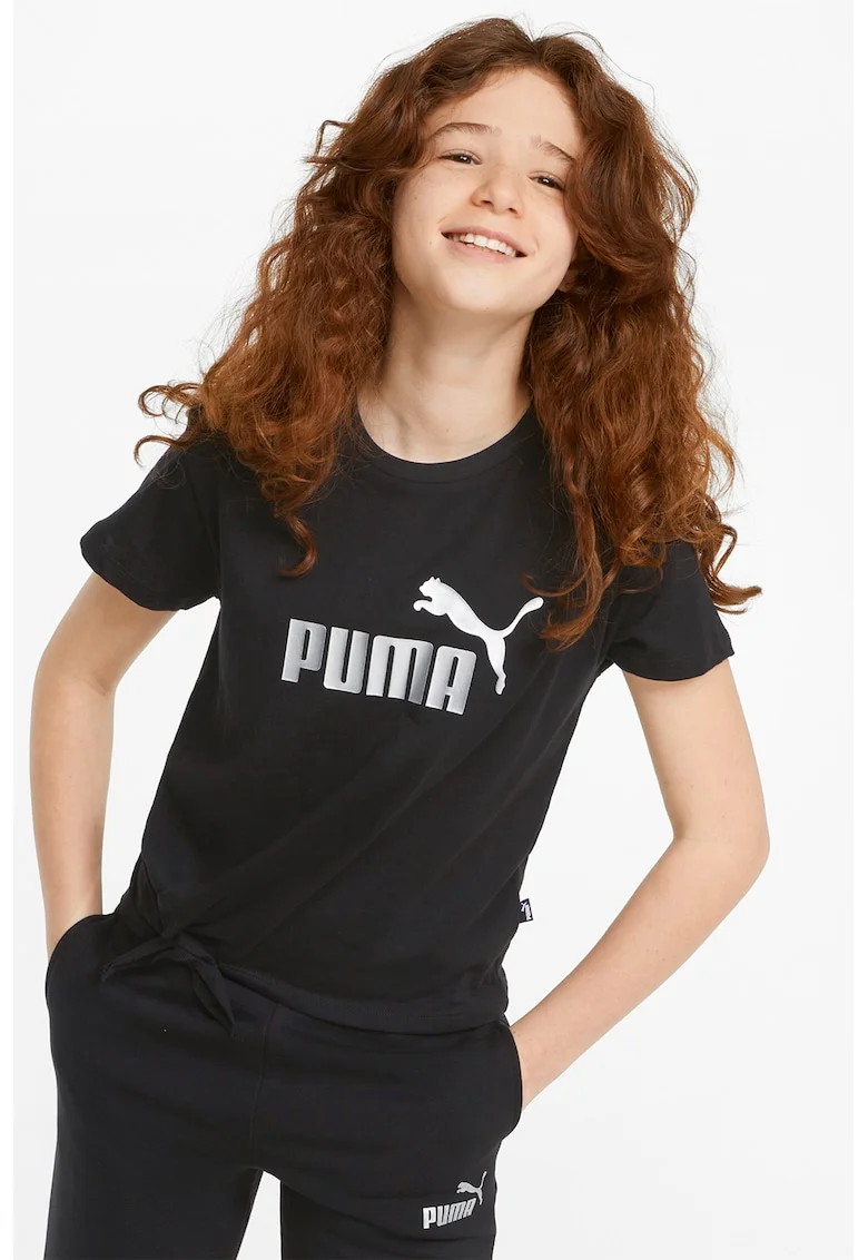 Tricou de bumbac cu imprimeu logo si detaliu innodat, Negru