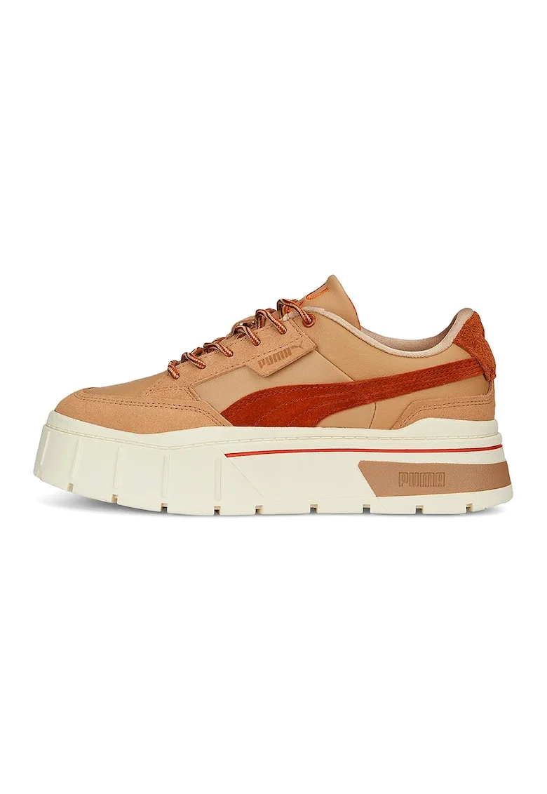 Pantofi sport flatform de piele si piele intoarsa Mayze Stack Wild, Rosu/Portocaliu persan