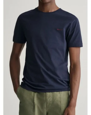 Tricou barbati  slim fit, logo contrastant, albastru, bumbac
