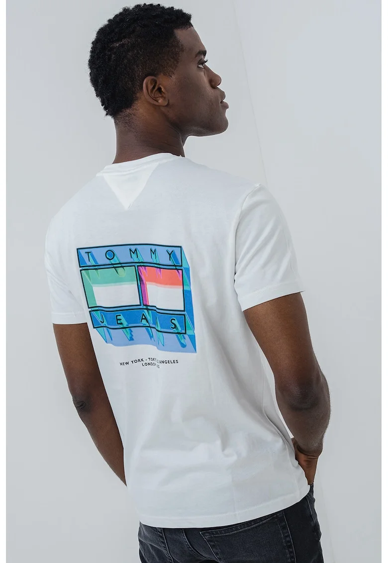Tricou din bumbac cu imprimeu pe partea din spate, Alb/Albastru deschis