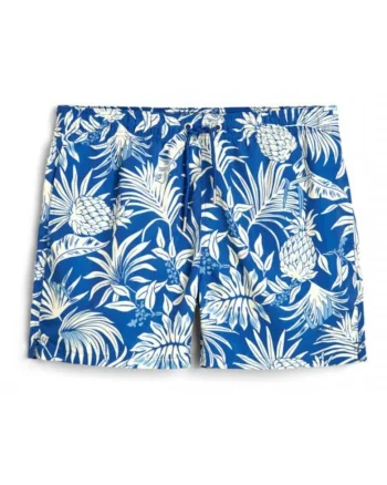 Costum de baie  imprimeu tropical, albastru, 100% poliester reciclat