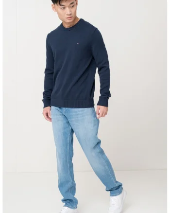 Pulover slim fit din bumbac organic, Bleumarin
