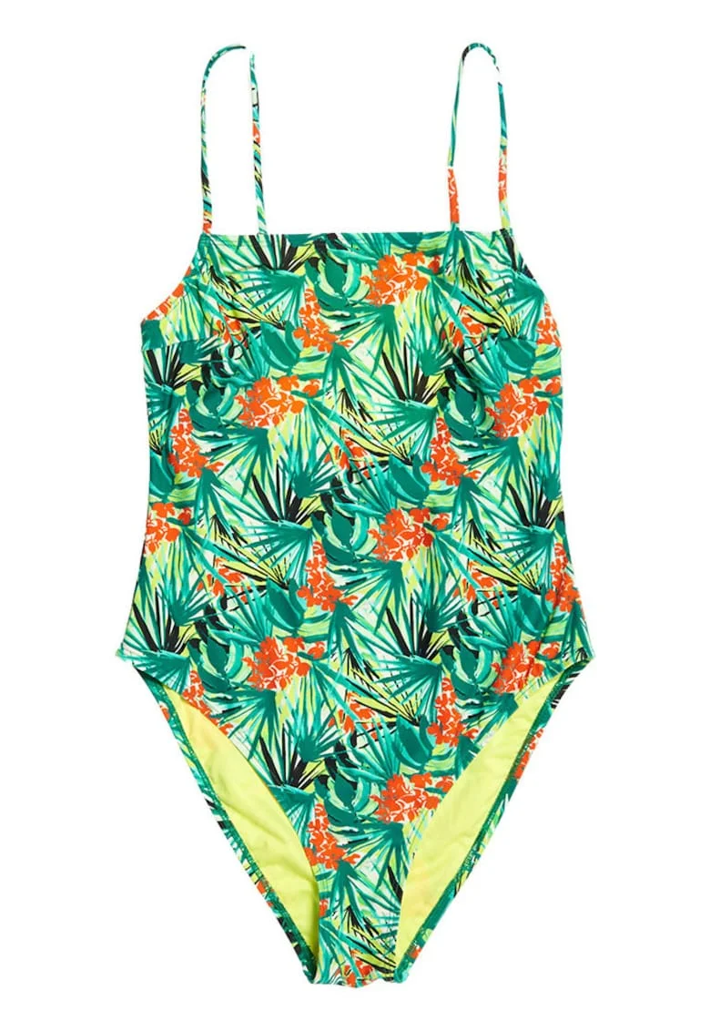 Costum de baie dama Superdry, cupe detasabile, spate deschis, verde, poliamida, elastan