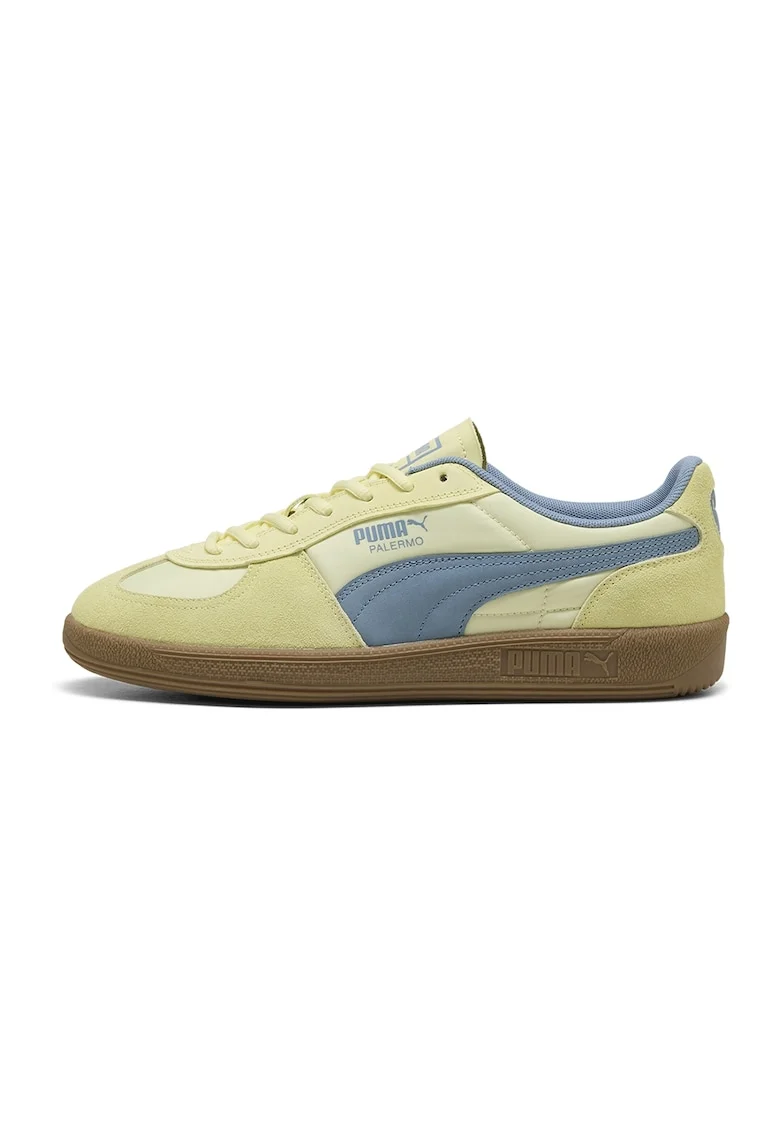 Pantofi sport Palermo Pop de piele intoarsa cu insertii de piele ecologica, Albastru pastel/Galben deschis