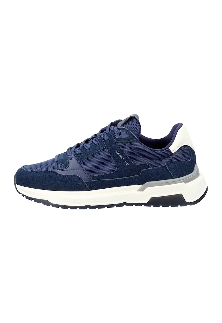 Pantofi sport din piele intoarsa si plasa cu detaliu logo Jeuton, Albastru inchis